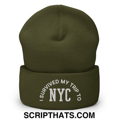 I Survived My Trip to NYC Embroidered Knit Cuffed Beanie Olive