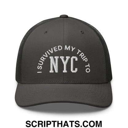 I Survived My Trip to NYC Embroidered Mesh Trucker Hat Charcoal