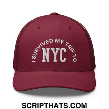 I Survived My Trip to NYC Embroidered Mesh Trucker Hat Cranberry