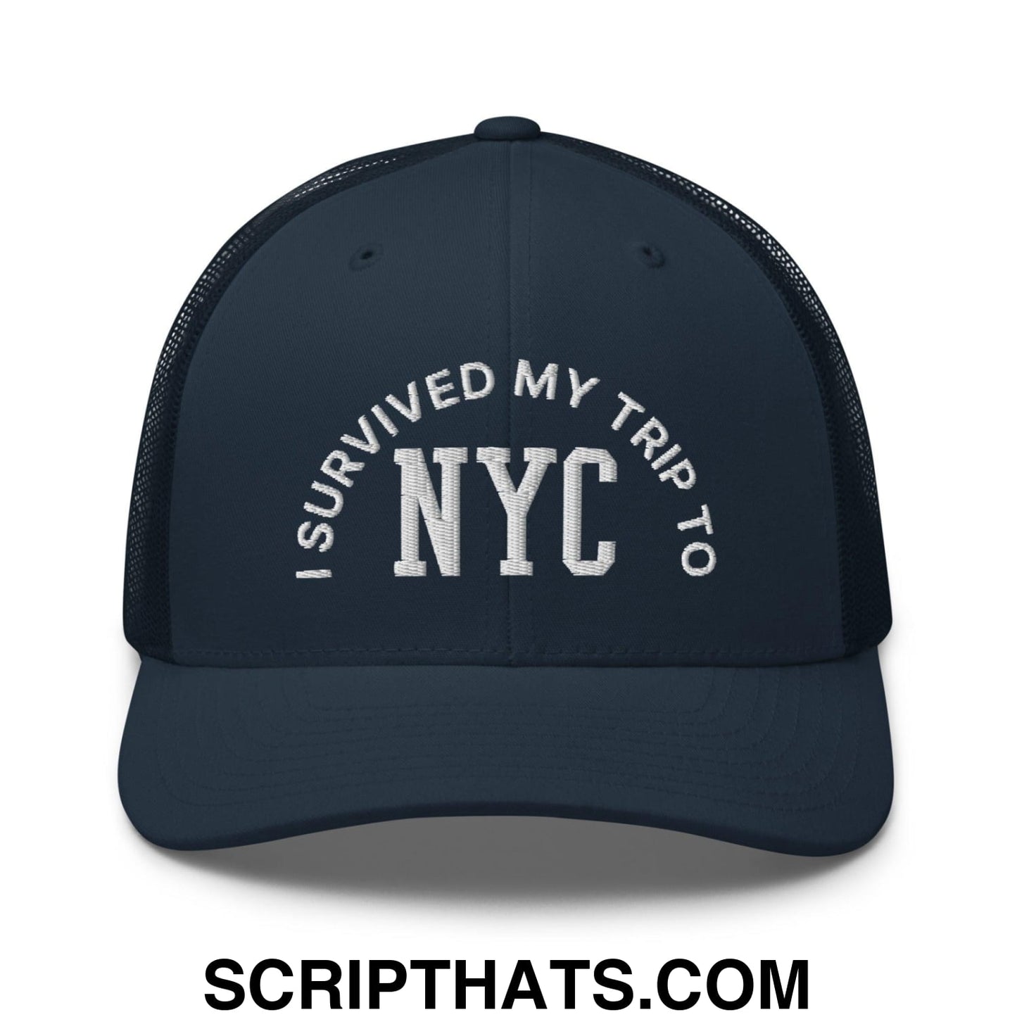I Survived My Trip to NYC Embroidered Mesh Trucker Hat Navy