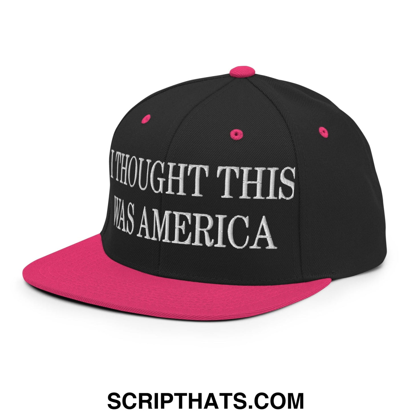 I Thought This Was America Embroidered Flat Bill Brim Snapback Hat Black Neon Pink