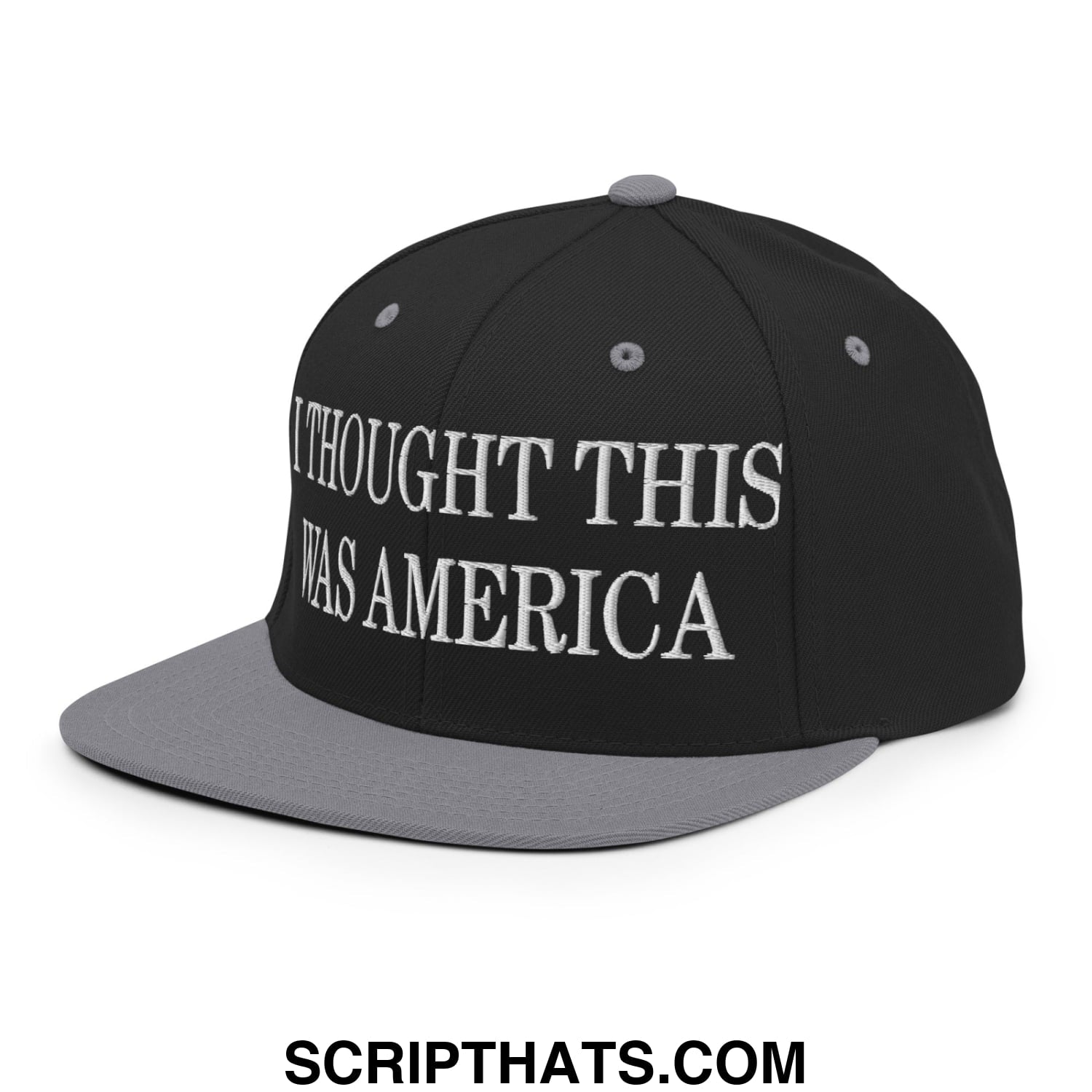 I Thought This Was America Embroidered Flat Bill Brim Snapback Hat Black Silver