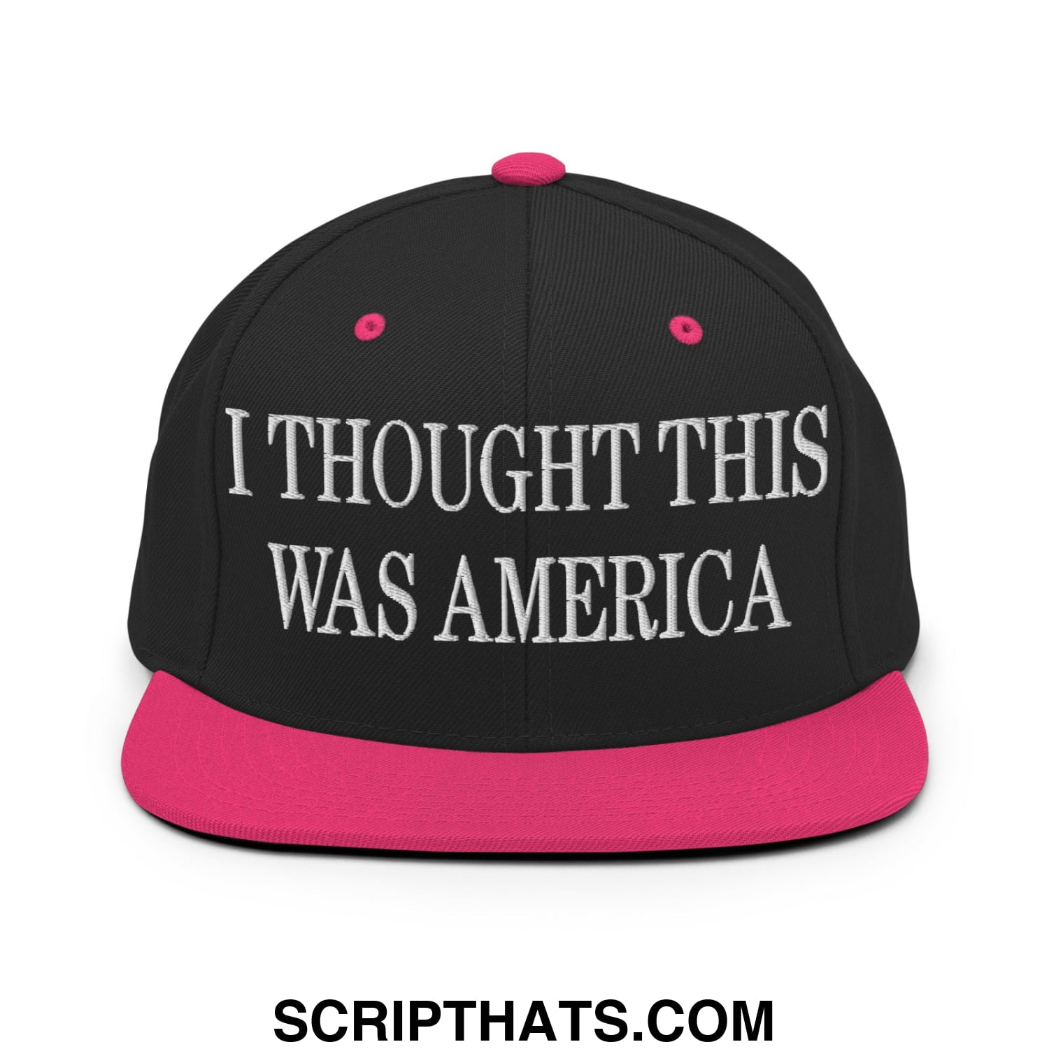 I Thought This Was America Embroidered Flat Bill Brim Snapback Hat Black Neon Pink
