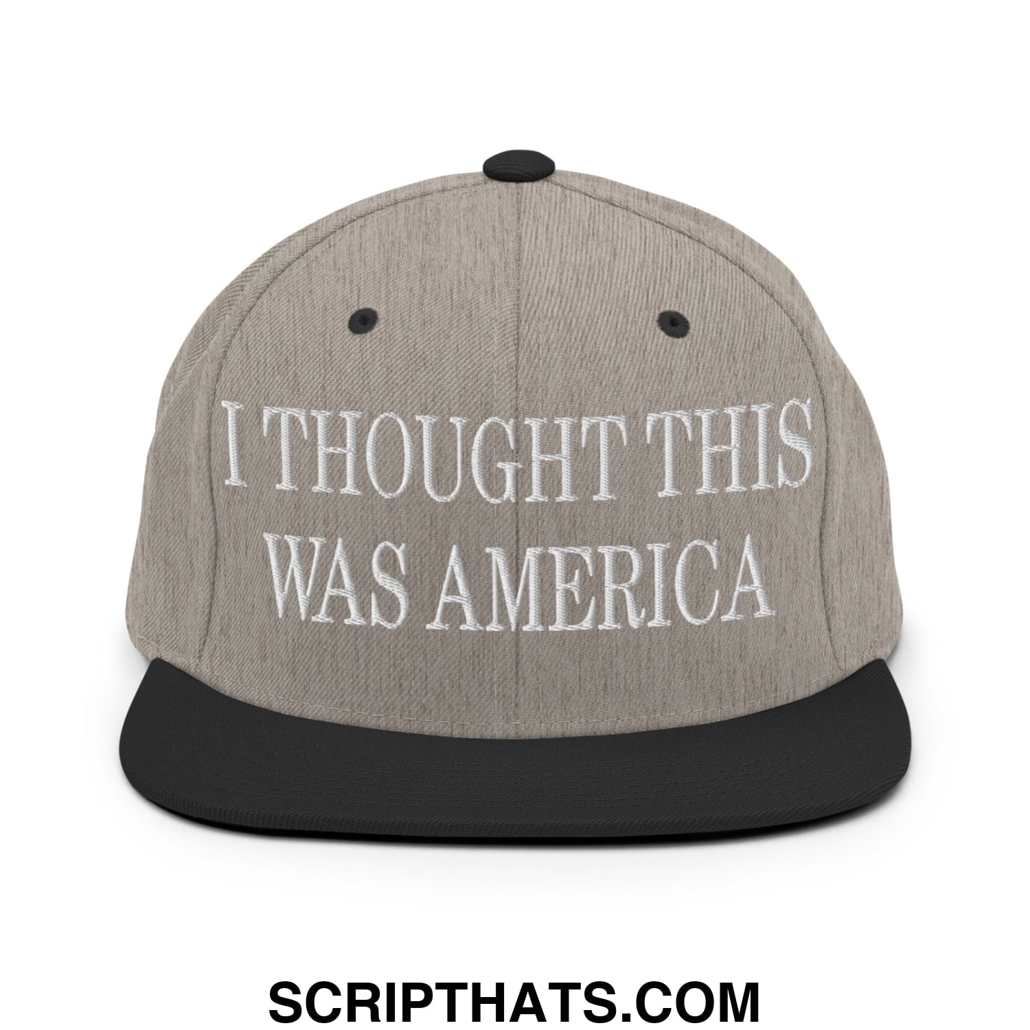 I Thought This Was America Embroidered Flat Bill Brim Snapback Hat Heather Black