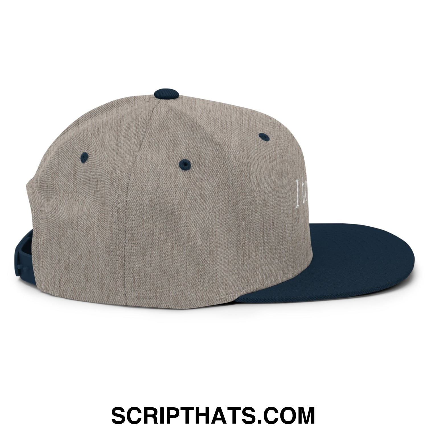 I told ya! Embroidered Flat Bill Brim Snapback Hat Heather Grey Navy