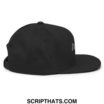 I told ya! Embroidered Flat Bill Brim Snapback Hat Black