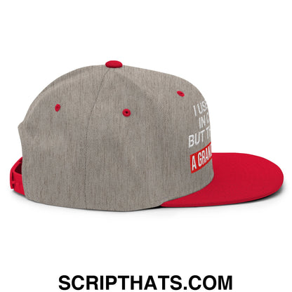 I Used to Be in Charge but Then I Had a Granddaughter Embroidered Flat Bill Brim Snapback Hat Heather Grey Red