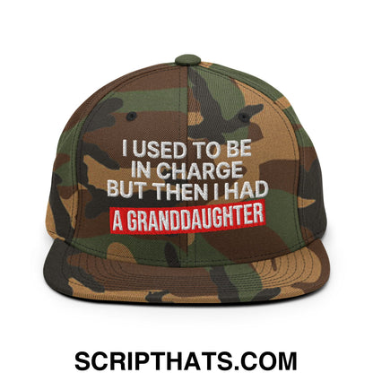 I Used to Be in Charge but Then I Had a Granddaughter Embroidered Flat Bill Brim Snapback Hat Green Camo