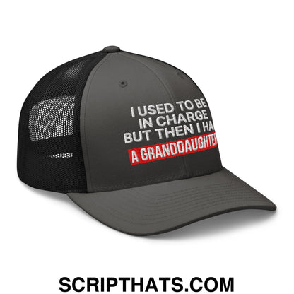 I Used to Be in Charge but Then I Had a Granddaughter Embroidered Mesh Trucker Hat Charcoal Black