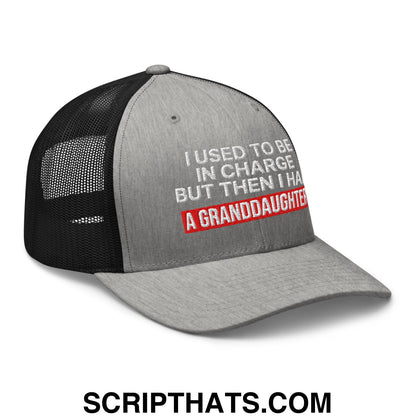I Used to Be in Charge but Then I Had a Granddaughter Embroidered Mesh Trucker Hat Heather Black