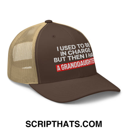 I Used to Be in Charge but Then I Had a Granddaughter Embroidered Mesh Trucker Hat Brown Khaki