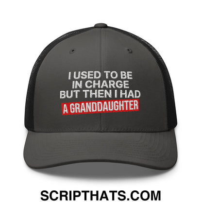 I Used to Be in Charge but Then I Had a Granddaughter Embroidered Mesh Trucker Hat Charcoal Black