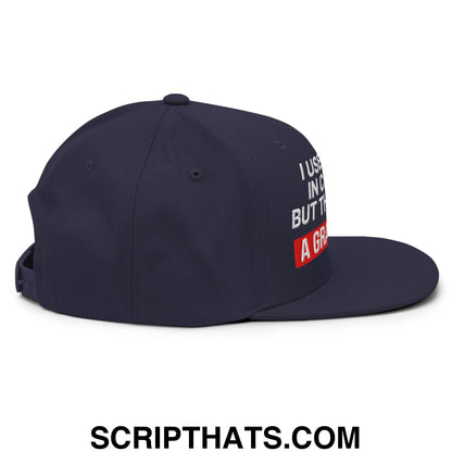 I Used to Be in Charge but Then I Had a Grandson Embroidered Flat Bill Brim Snapback Hat Navy