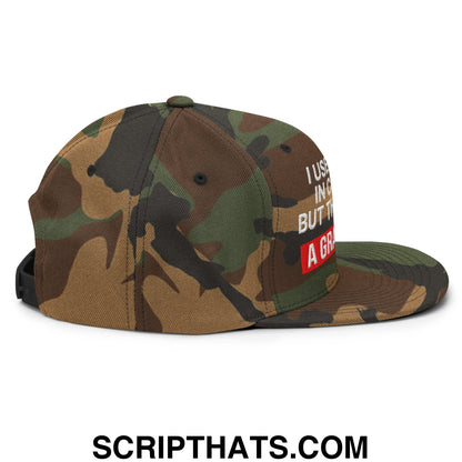 I Used to Be in Charge but Then I Had a Grandson Embroidered Flat Bill Brim Snapback Hat Green Camo