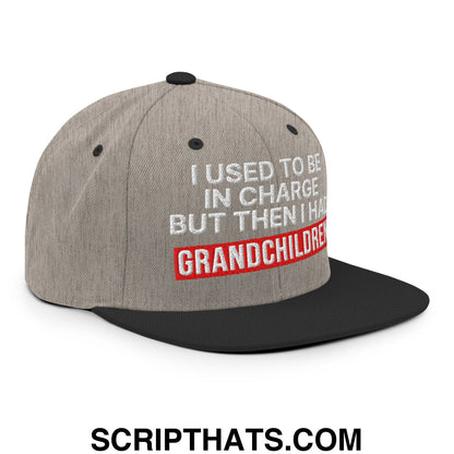 I Used to Be in Charge but Then I Had Grandchildren Embroidered Flat Bill Brim Snapback Hat Heather Black