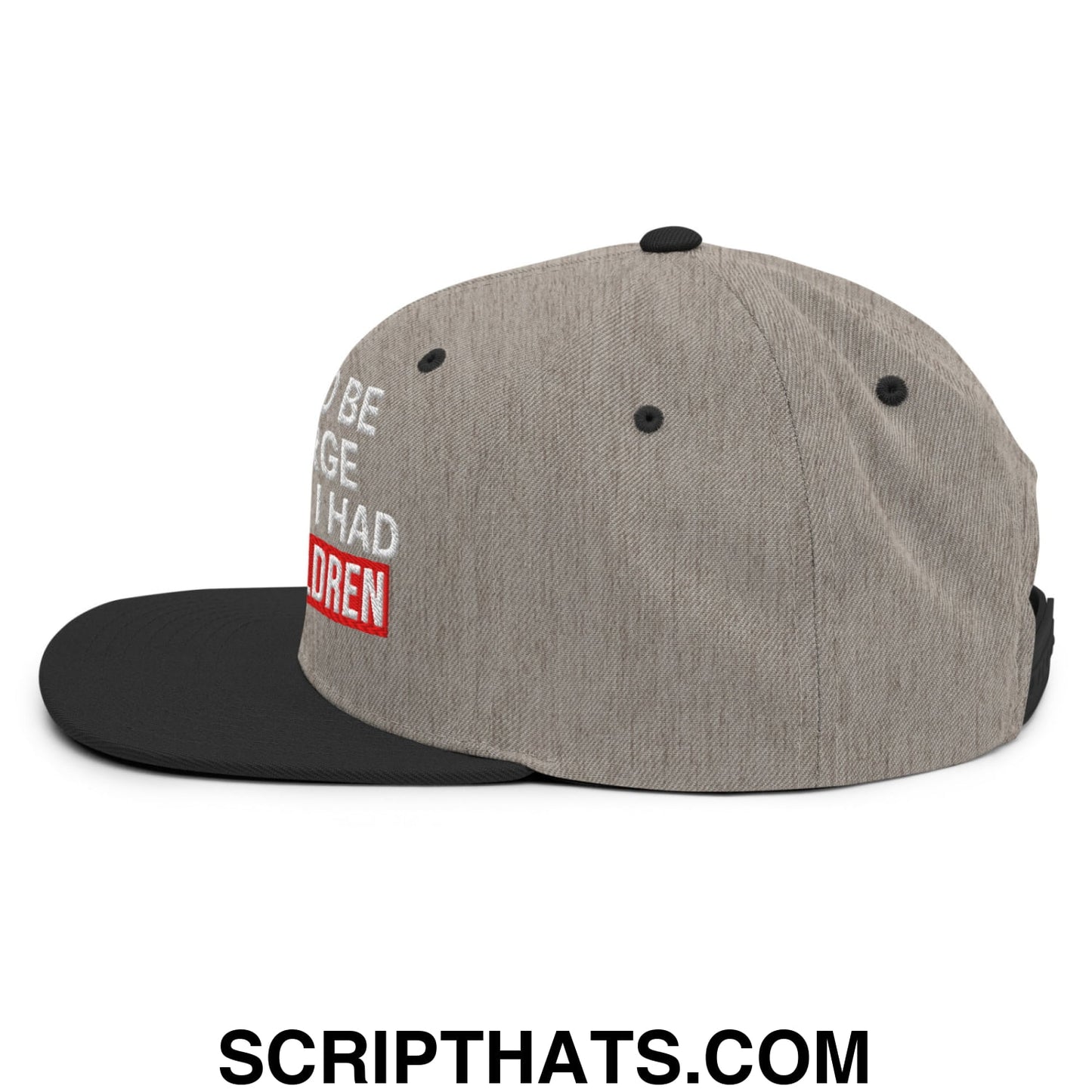 I Used to Be in Charge but Then I Had Grandchildren Embroidered Flat Bill Brim Snapback Hat Heather Black