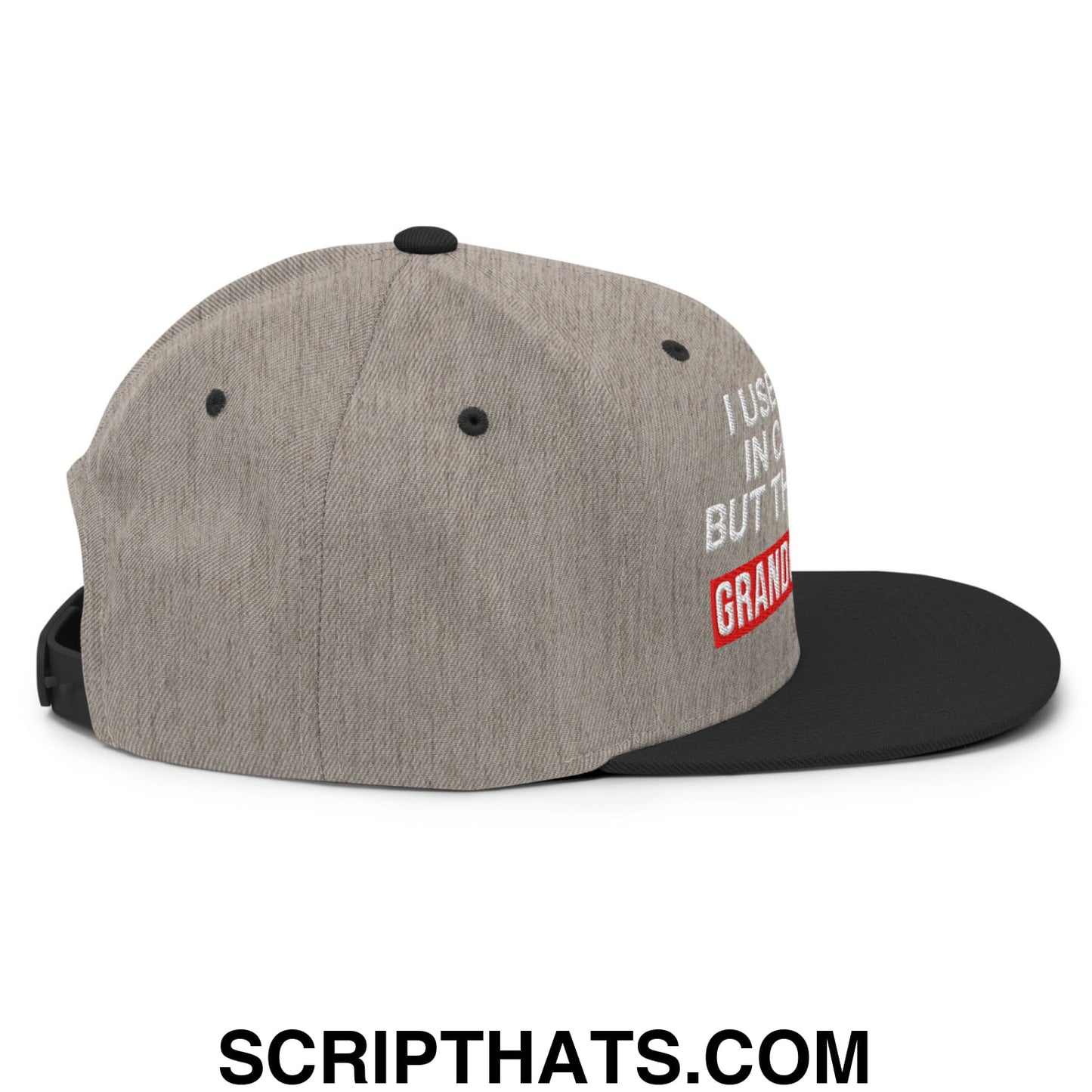 I Used to Be in Charge but Then I Had Grandchildren Embroidered Flat Bill Brim Snapback Hat Heather Black