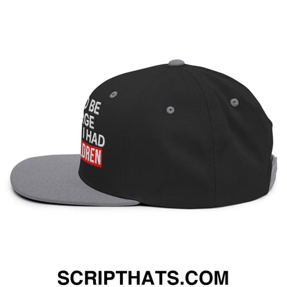 I Used to Be in Charge but Then I Had Grandchildren Embroidered Flat Bill Brim Snapback Hat Black Silver