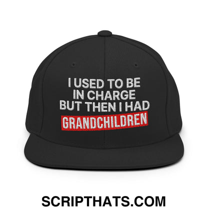 I Used to Be in Charge but Then I Had Grandchildren Embroidered Flat Bill Brim Snapback Hat Black