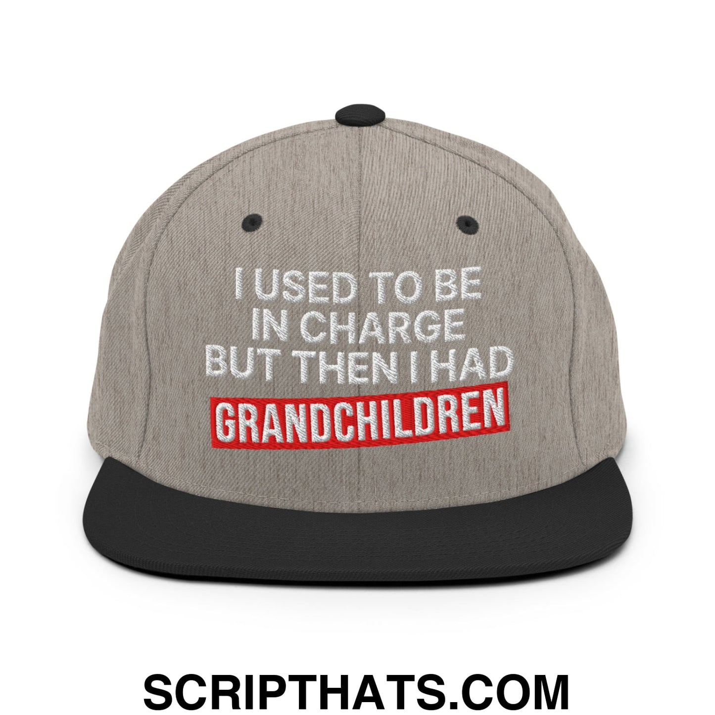 I Used to Be in Charge but Then I Had Grandchildren Embroidered Flat Bill Brim Snapback Hat Heather Black