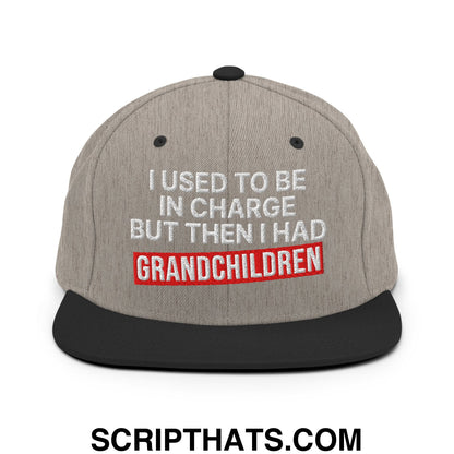 I Used to Be in Charge but Then I Had Grandchildren Embroidered Flat Bill Brim Snapback Hat Heather Black