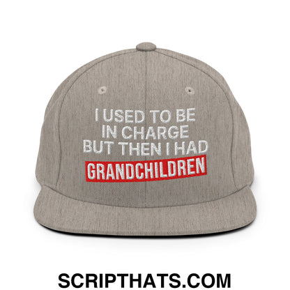 I Used to Be in Charge but Then I Had Grandchildren Embroidered Flat Bill Brim Snapback Hat Heather Grey