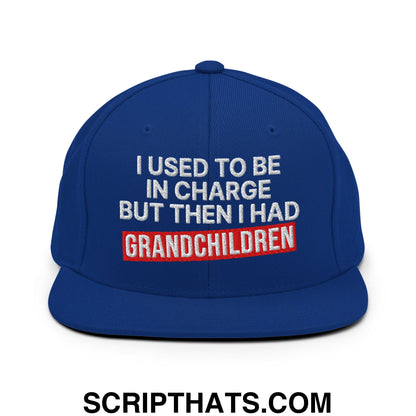 I Used to Be in Charge but Then I Had Grandchildren Embroidered Flat Bill Brim Snapback Hat Royal Blue