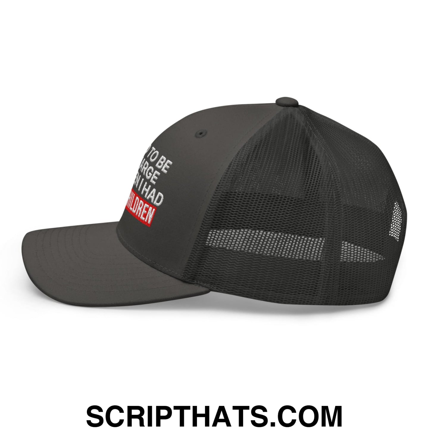 I Used to Be in Charge but Then I Had Grandchildren Embroidered Mesh Trucker Hat Charcoal