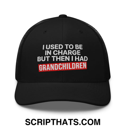 I Used to Be in Charge but Then I Had Grandchildren Embroidered Mesh Trucker Hat Black