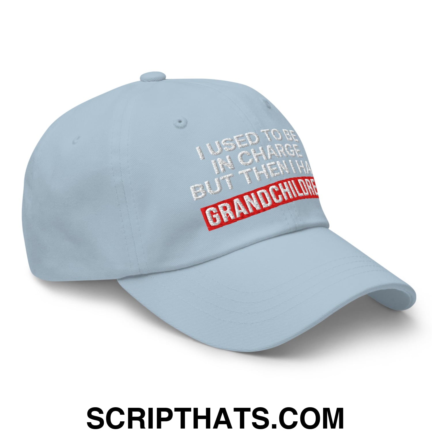I Used to Be in Charge but Then I Had Grandchildren Embroidered Unstructured Dad Hat Light Blue