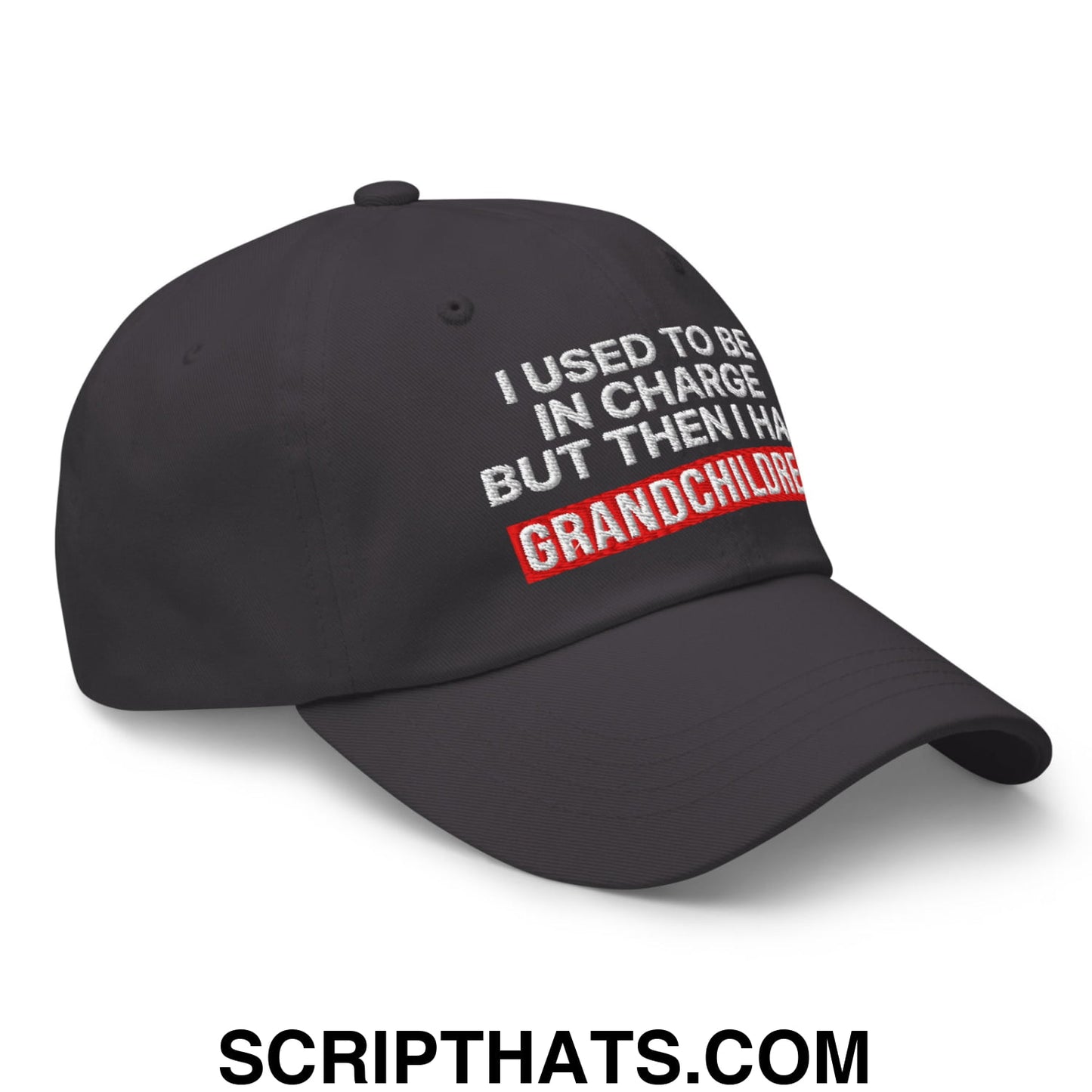 I Used to Be in Charge but Then I Had Grandchildren Embroidered Unstructured Dad Hat Dark Grey