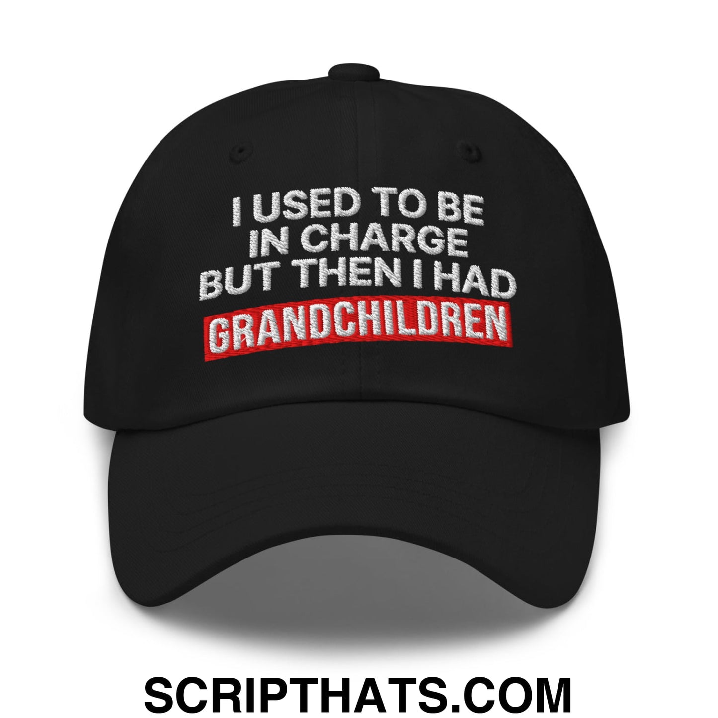 I Used to Be in Charge but Then I Had Grandchildren Embroidered Unstructured Dad Hat Black