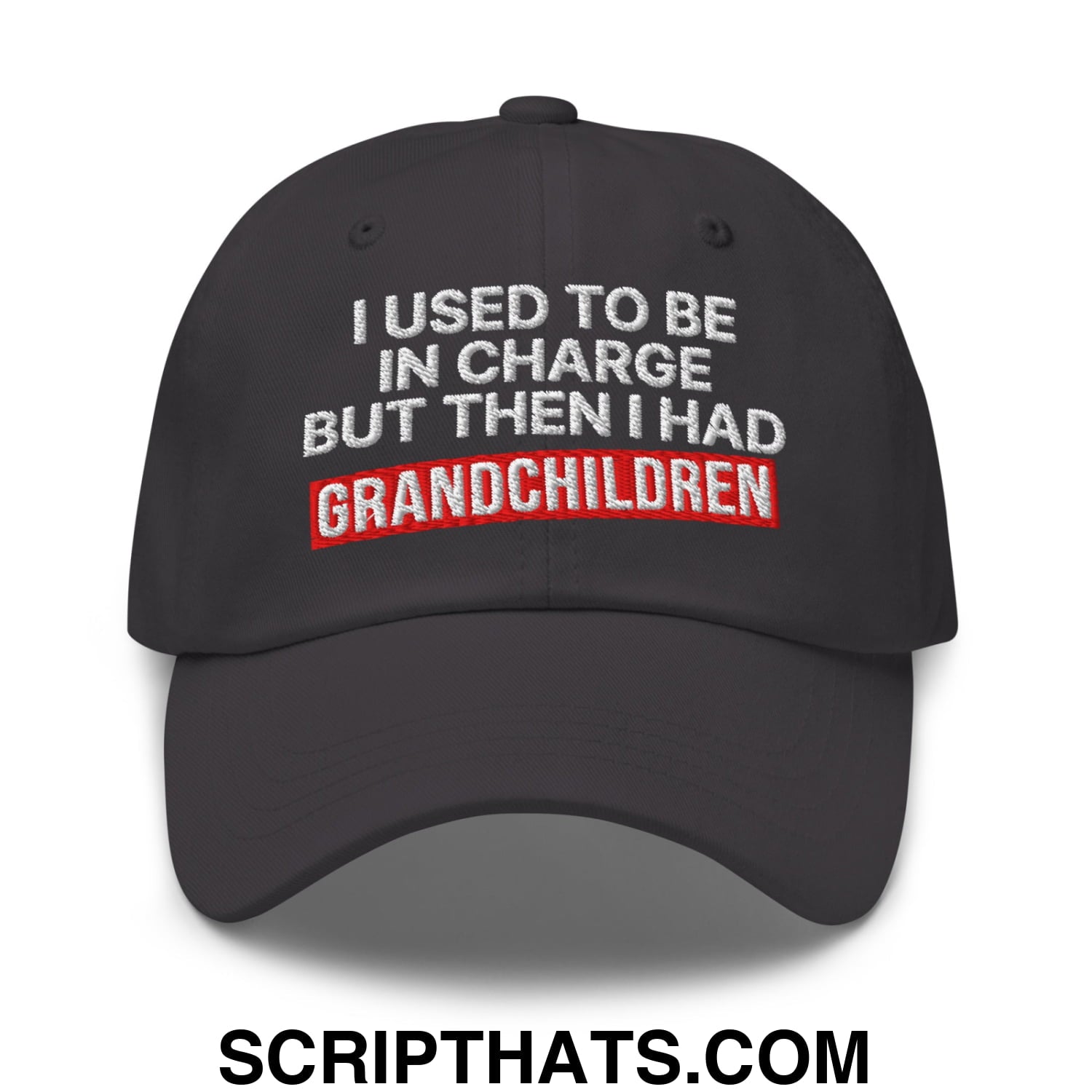 I Used to Be in Charge but Then I Had Grandchildren Embroidered Unstructured Dad Hat Dark Grey