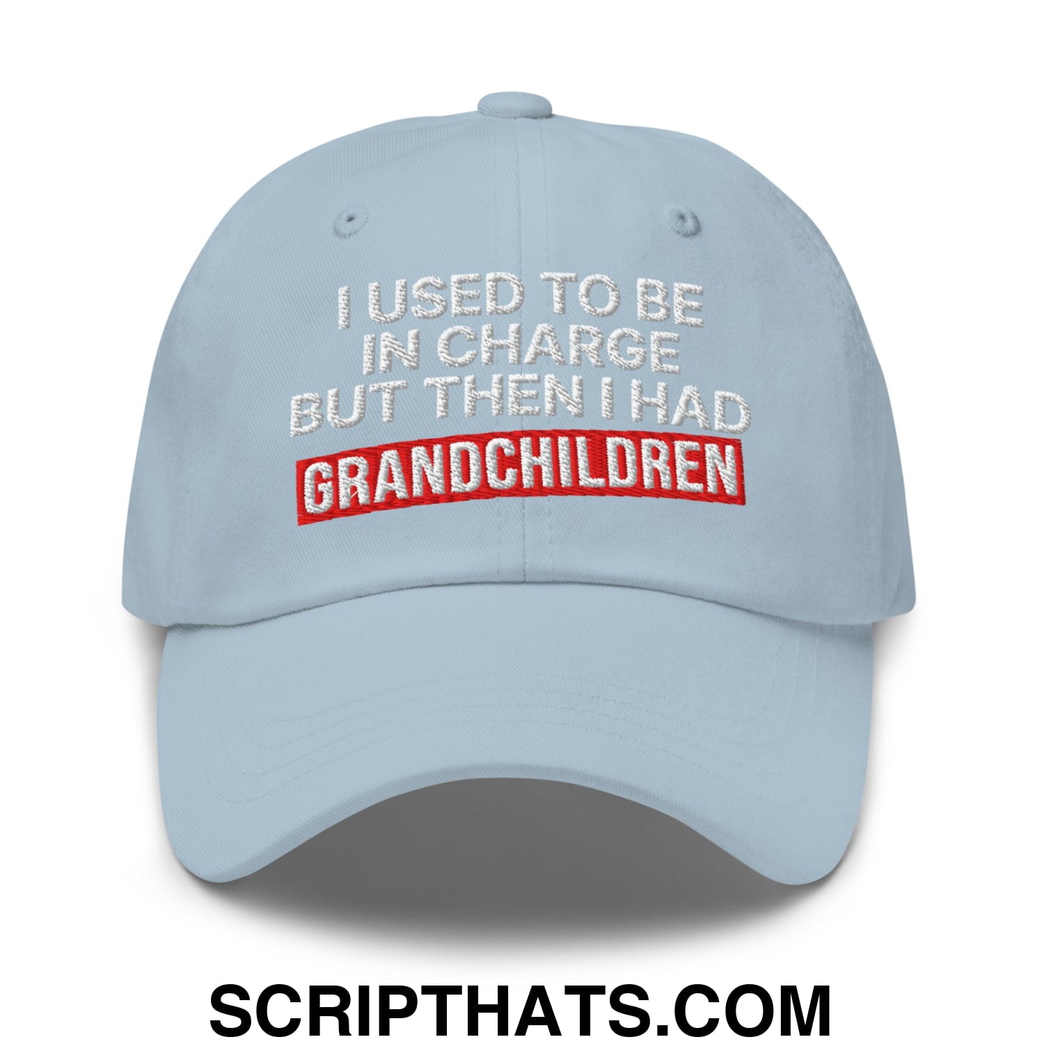 I Used to Be in Charge but Then I Had Grandchildren Embroidered Unstructured Dad Hat Light Blue