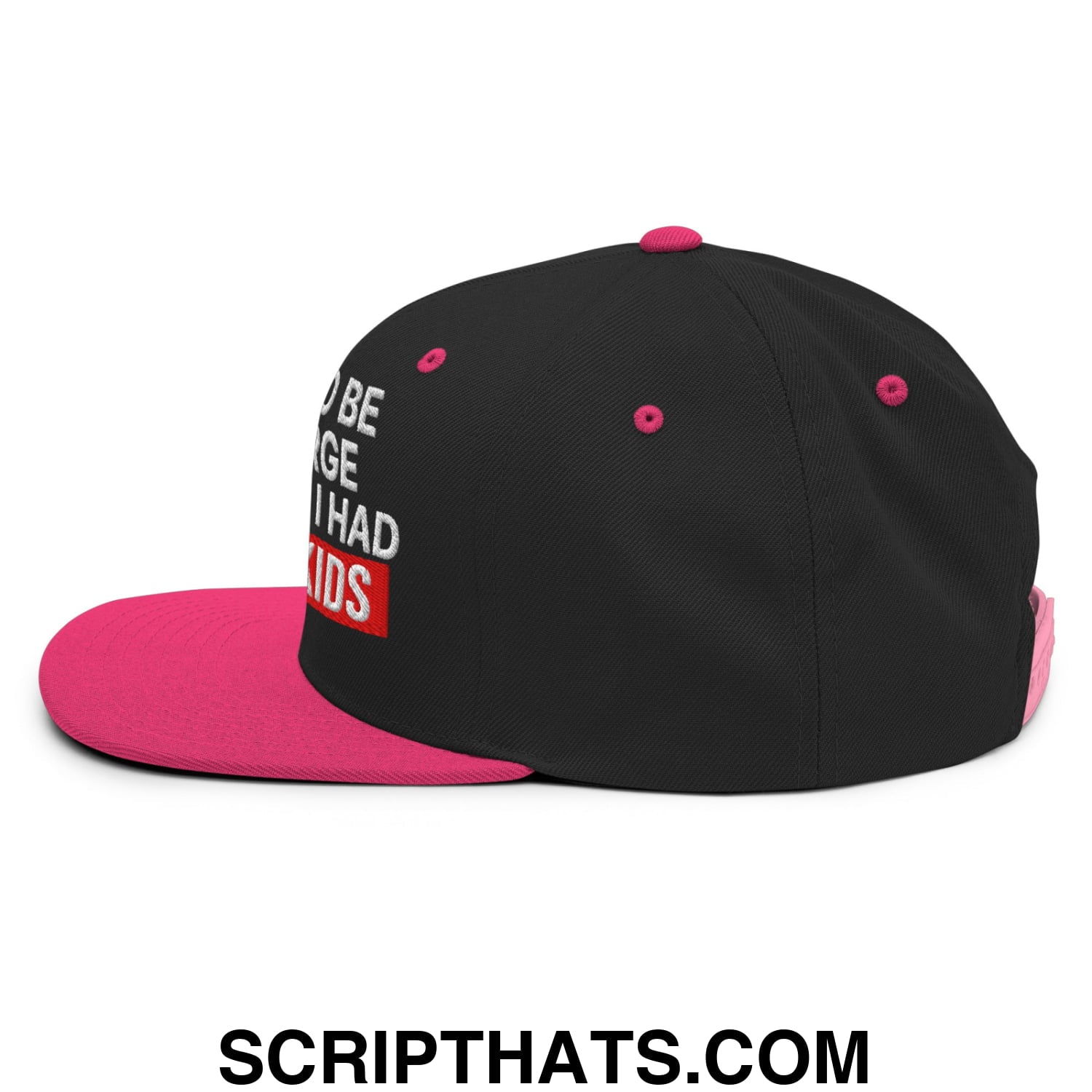 I Used to Be in Charge but Then I Had Grandkids Embroidered Flat Bill Brim Snapback Hat Black Neon Pink