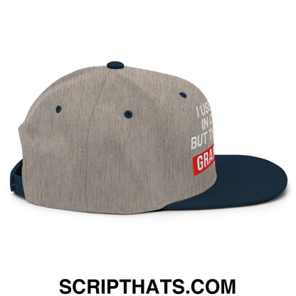 I Used to Be in Charge but Then I Had Grandkids Embroidered Flat Bill Brim Snapback Hat Heather Grey Navy