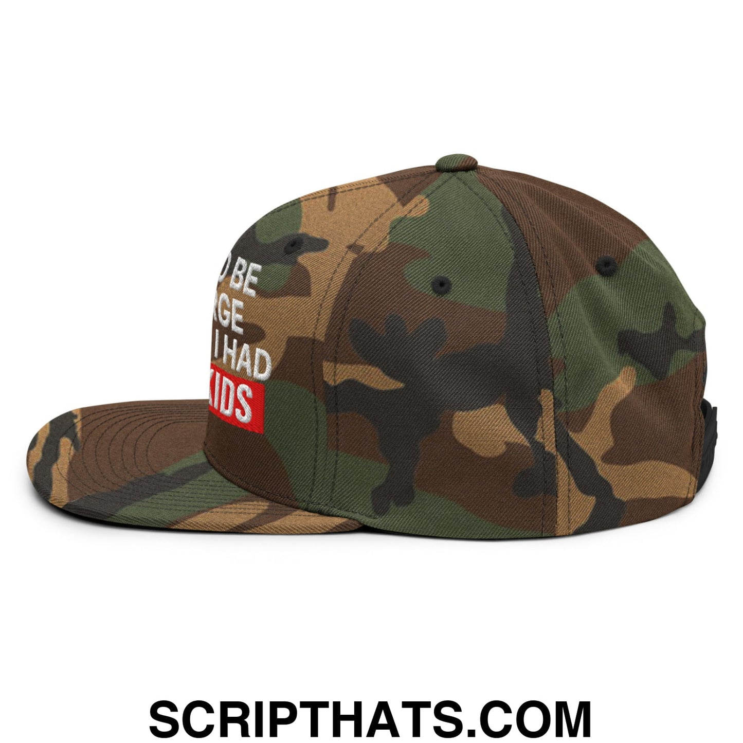 I Used to Be in Charge but Then I Had Grandkids Embroidered Flat Bill Brim Snapback Hat Green Camo