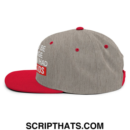 I Used to Be in Charge but Then I Had Grandkids Embroidered Flat Bill Brim Snapback Hat Heather Grey Red