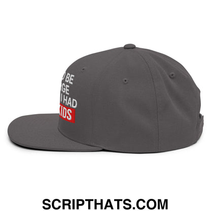 I Used to Be in Charge but Then I Had Grandkids Embroidered Flat Bill Brim Snapback Hat Dark Grey