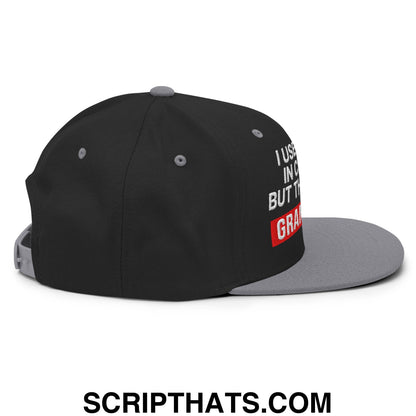 I Used to Be in Charge but Then I Had Grandkids Embroidered Flat Bill Brim Snapback Hat Black Silver