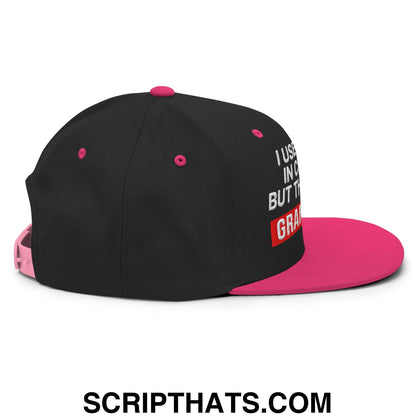 I Used to Be in Charge but Then I Had Grandkids Embroidered Flat Bill Brim Snapback Hat Black Neon Pink