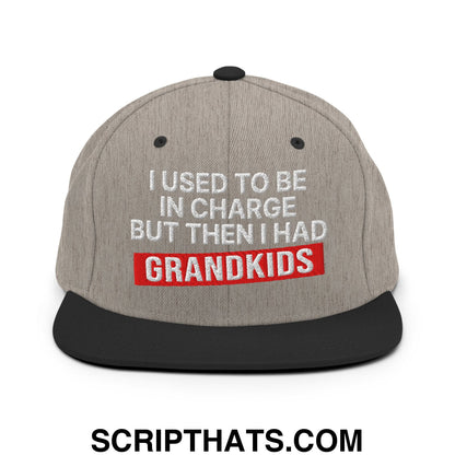 I Used to Be in Charge but Then I Had Grandkids Embroidered Flat Bill Brim Snapback Hat Heather Black