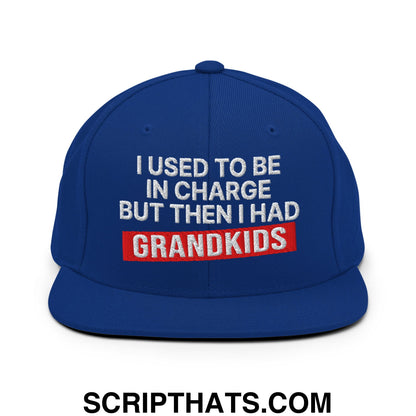 I Used to Be in Charge but Then I Had Grandkids Embroidered Flat Bill Brim Snapback Hat Royal Blue