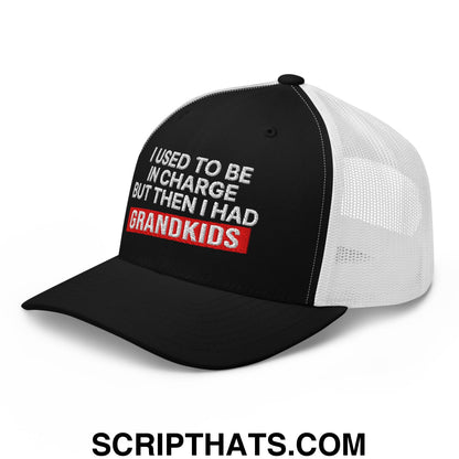 I Used to Be in Charge but Then I Had Grandkids Embroidered Mesh Trucker Hat Black White