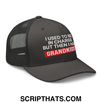 I Used to Be in Charge but Then I Had Grandkids Embroidered Mesh Trucker Hat Charcoal