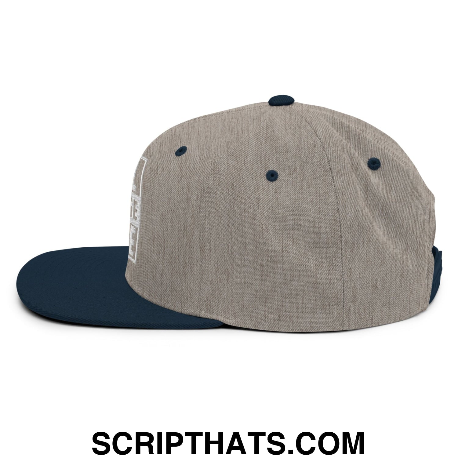 I Yell Because I Care Embroidered Flat Bill Brim Snapback Hat Heather Grey Navy