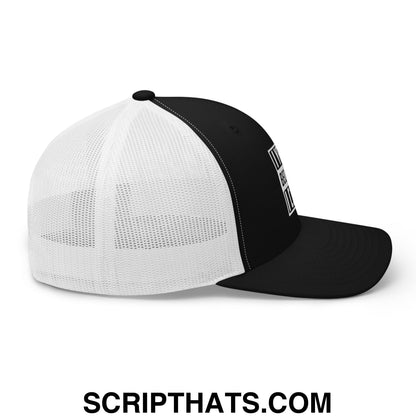 I Yell Because I Care Embroidered Mesh Trucker Hat Black White