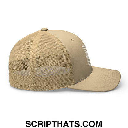 I Yell Because I Care Embroidered Mesh Trucker Hat Khaki