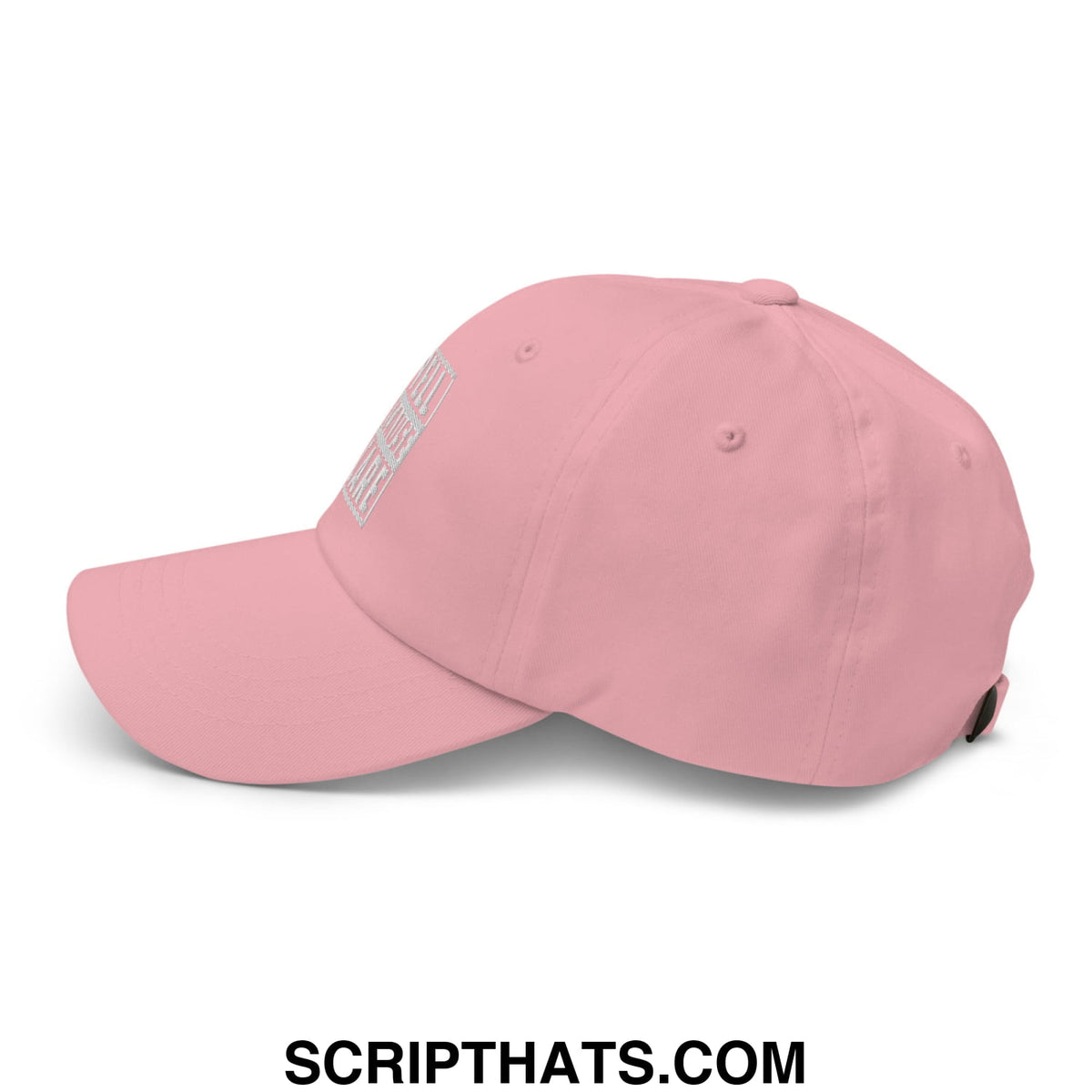 A soft pink i yell because i care embroidered unstructured dad hat with a subtle logo on the side