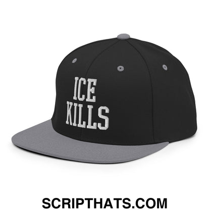 ICE Kills Embroidered Flat Bill Brim Snapback Hat Black Silver